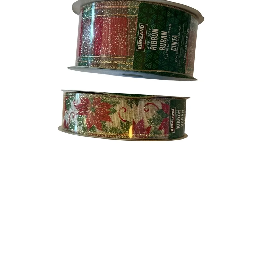 Kirkland Signature Wire Edged Ribbon Red holiday decor Lot of 2 - Picture 7 of 12